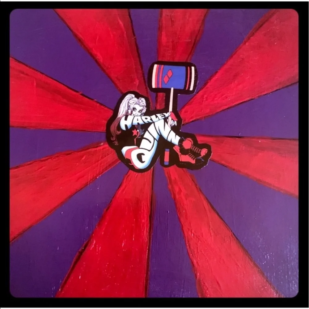 New Harley Quinn Red Purple Hand Painted Jewelry Cigar Box